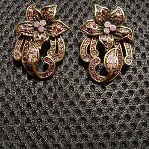 Heide Daus Flower Purple Crystal Leaf Earrings
